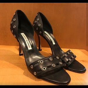 Manolo Blahnik Silver Grommet D’orsay Sandals